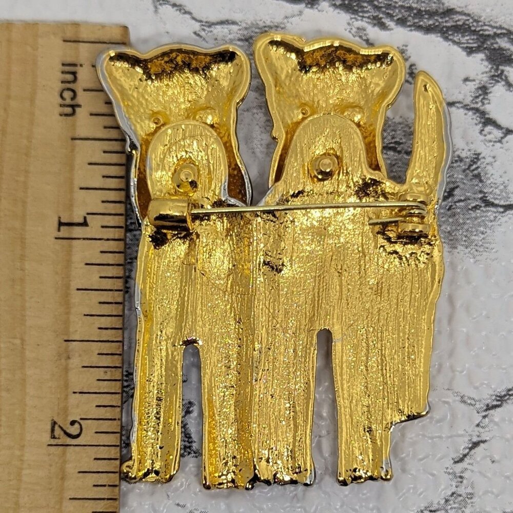 Vintage Gold & Silver Terrier Dog Friends Brooch Pin - Picture 2 of 2